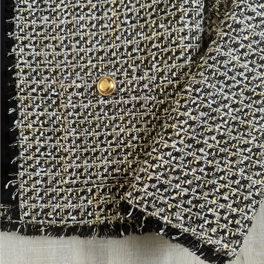 Express Tweed Collarless Fringe-Trim Jacket - Picture 4 of 5